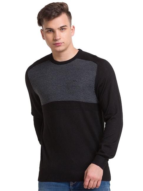 colorplus-black-tailored-fit-self-design-sweater