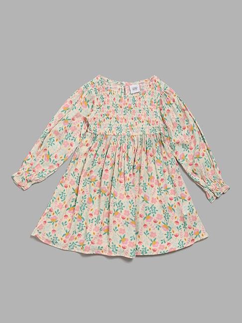 hop-kids-by-westside-floral-printed-off-white-fit-&-flare-dress