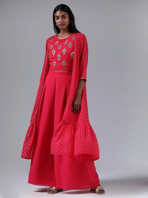 vark-by-westside-pink-embroidered-crop-top,-jacket-&-palazzos-set