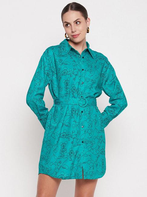 madame-turquoise-printed-shirt-dress