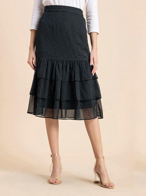 moomaya-black-&-teal-printed-skirt