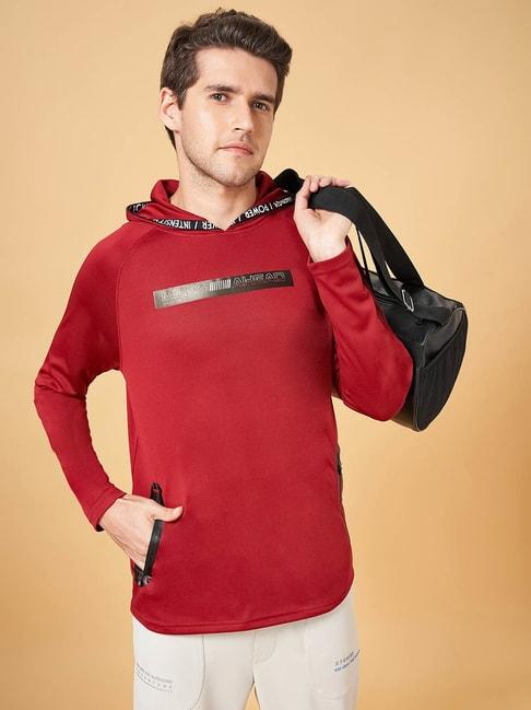 ajile-by-pantaloons-red-slim-fit-printed-hooded-t-shirt