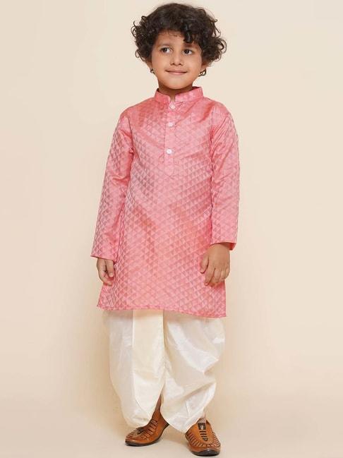 sethukrishna-kids-pink-&-white-self-pattern-full-sleeves-kurta-set