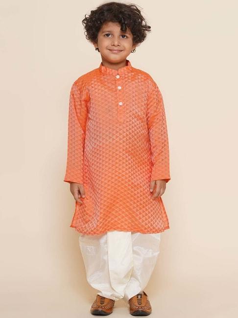sethukrishna-kids-orange-&-white-self-pattern-full-sleeves-kurta-set