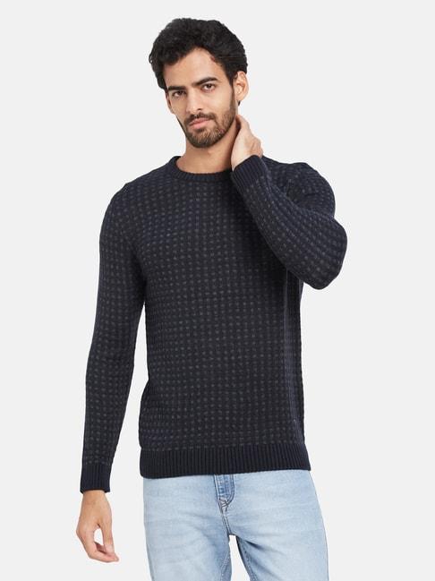 mettle-navy-regular-fit-self-design-round-neck-sweater