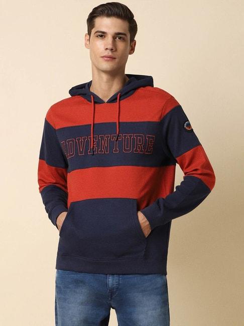 allen-solly-jeans-navy-&-brown-regular-fit-striped-hooded-sweatshirt