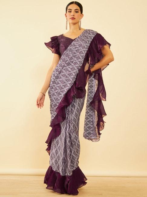 soch-purple-printed-ready-to-wear-saree-with-readymade-blouse