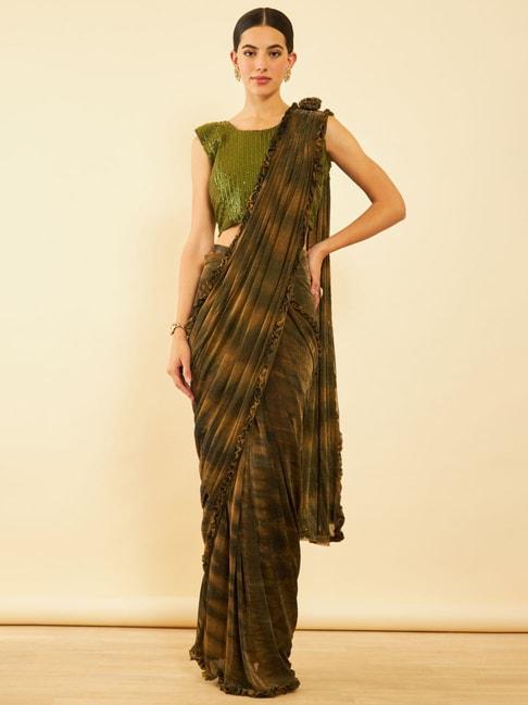 soch-women-spandex-olive-green-embellished-ready-to-wear-saree-with-readymade-blouse