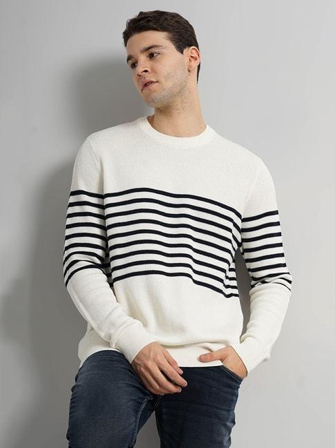 celio*-off-white-regular-fit-striped-sweater