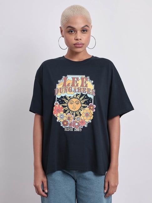lee-navy-cotton-graphic-print-oversized-t-shirt