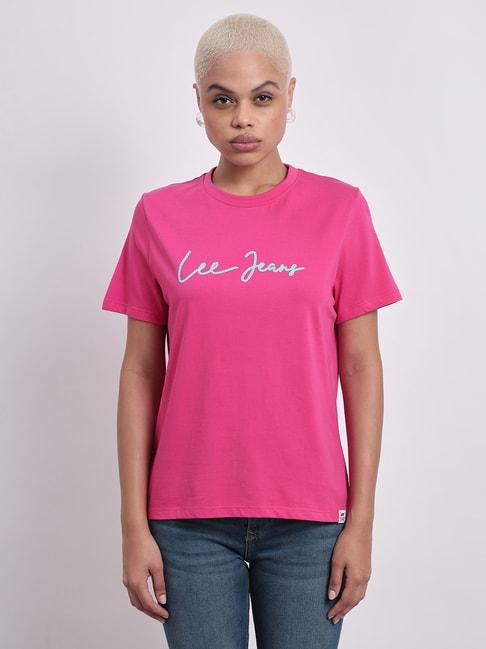 lee-bright-pink-cotton-logo-print-t-shirt
