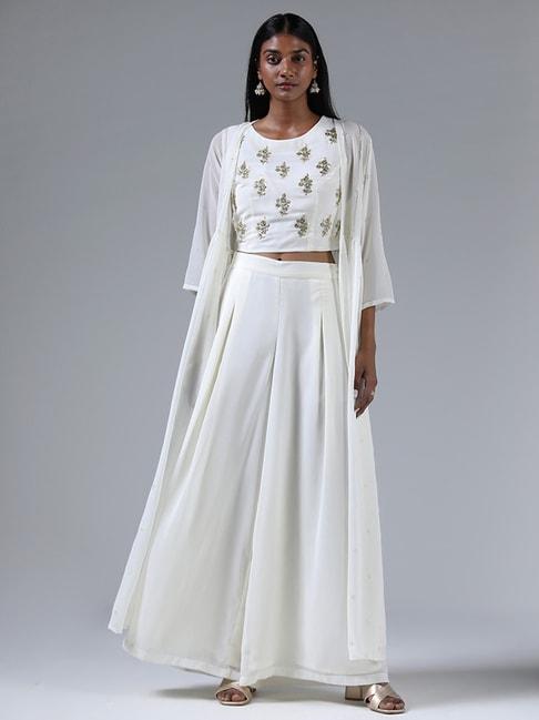 vark-by-westside-off-white-embroidered-crop-top-with-a-shrug-&-palazzos