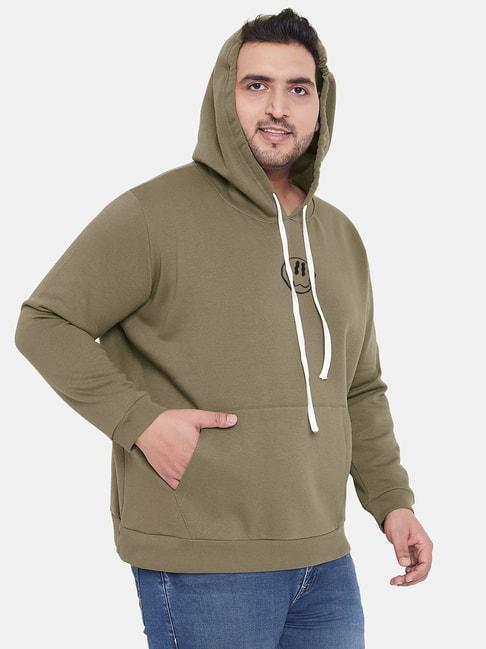 instafab-plus-green-cotton-regular-fit-printed-plus-size-hooded-sweatshirt