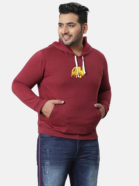 instafab-plus-red-cotton-regular-fit-printed-plus-size-hooded-sweatshirt