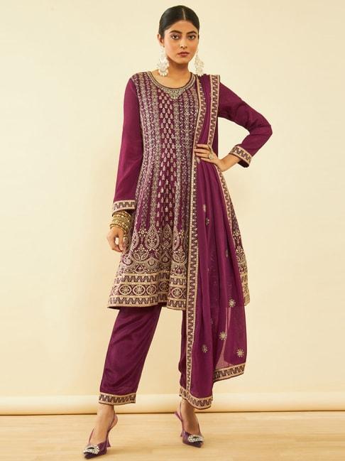 soch-purple-embroidered-kurta-pant-set-with-dupatta