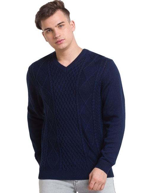 colorplus-blue-tailored-fit-self-pattern-sweater