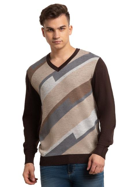 colorplus-brown-tailored-fit-self-pattern-sweater