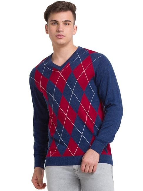 colorplus-blue-tailored-fit-self-pattern-sweater