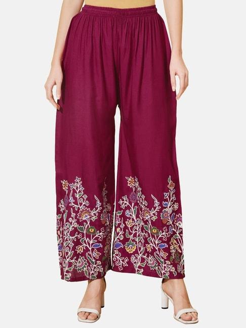 buynewtrend-maroon-embroidered-palazzos