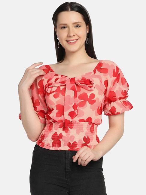 buynewtrend-red-floral-print-top