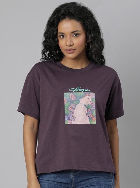 showoff-purple-printed-t-shirt