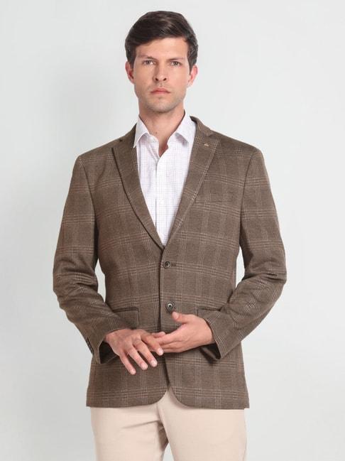 arrow-dark-brown-slim-fit-checks-blazer