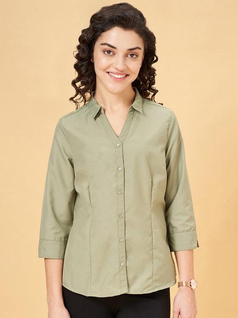 annabelle-by-pantaloons-olive-green-regular-fit-formal-shirt