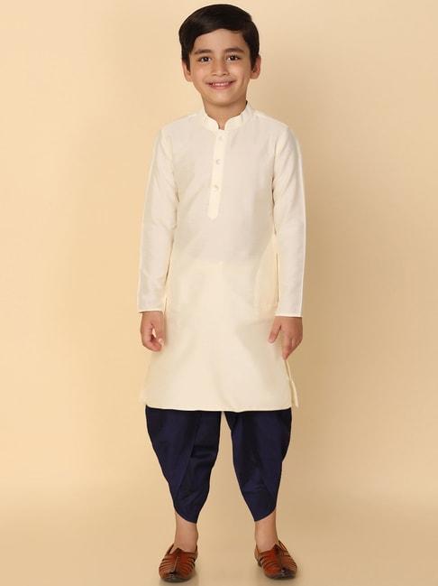 kisah-off-white-&-navy-solid-full-sleeves-kurta-with-dhoti