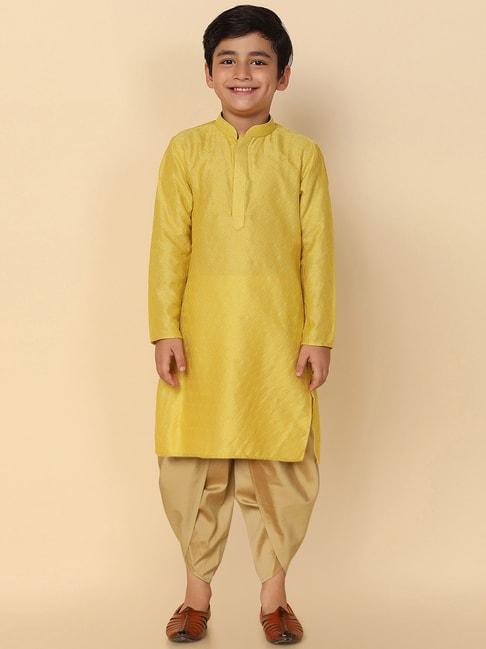 kisah-yellow-&-beige-solid-full-sleeves-kurta-with-dhoti