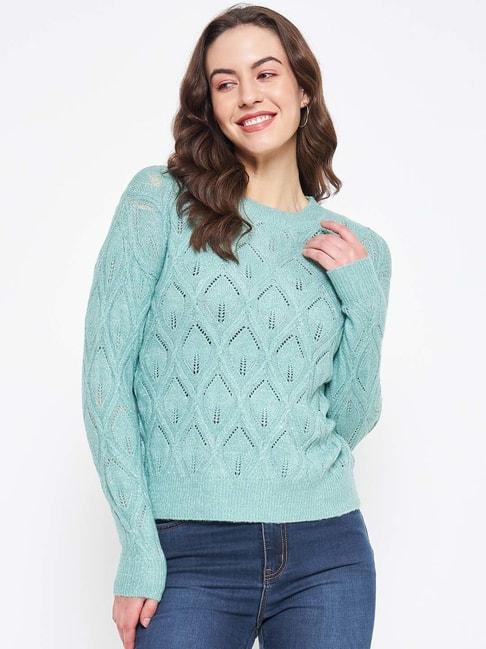madame-sea-green-self-pattern-sweater