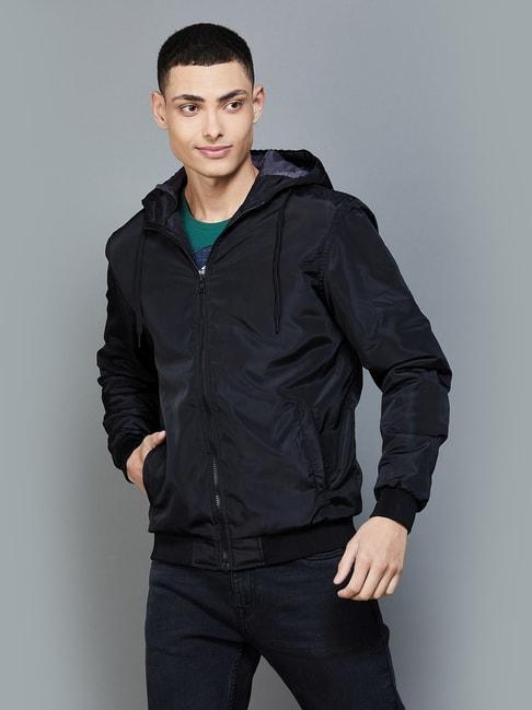 denimize-black-regular-fit-hooded-jacket