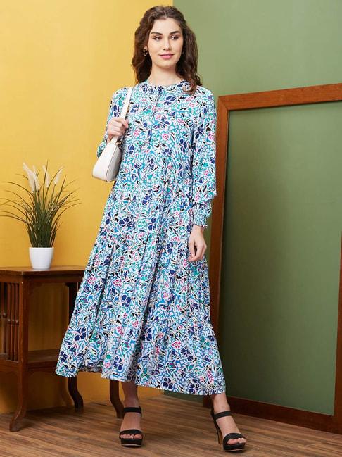 globus-white-&-blue-floral-print-maxi-dress