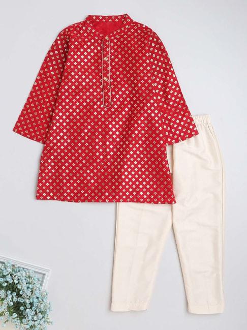 the-magic-wand-kids-red-&-white-cotton-printed-full-sleeves-kurta-set