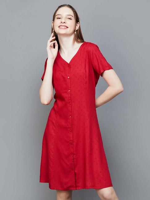 fame-forever-by-lifestyle-red-self-pattern-a-line-dress