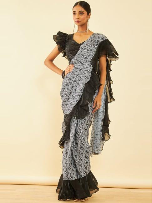 soch-black-printed-ready-to-wear-saree-with-blouse