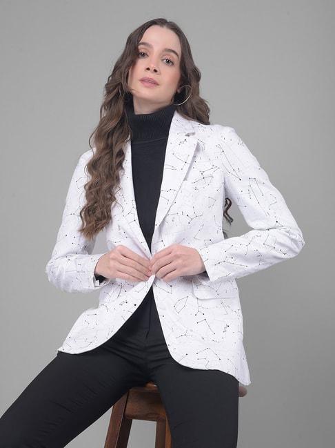 crimsoune-club-white-&-black-cotton-printed-blazer
