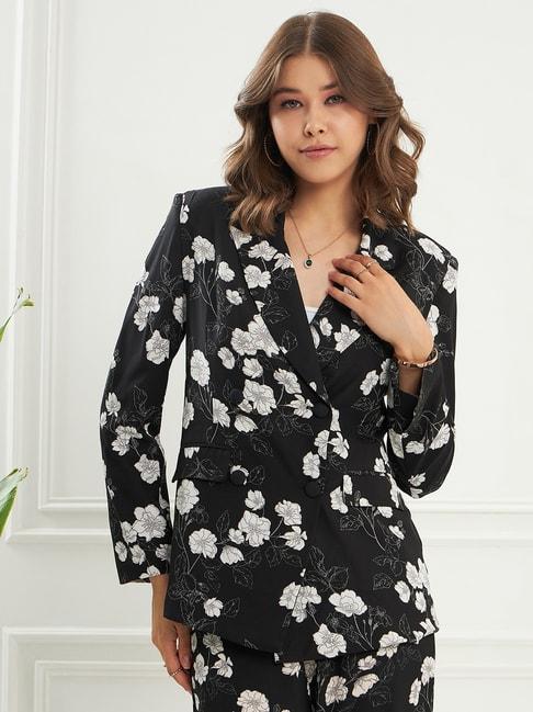 kassually-black-&-white-floral-print-blazer