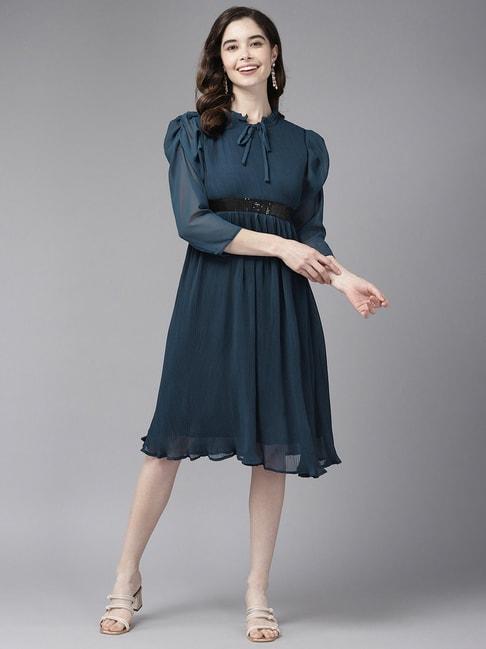 aarika-blue-pleated-a-line-dress