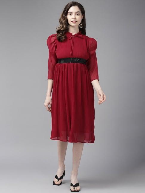 aarika-maroon-pleated-a-line-dress