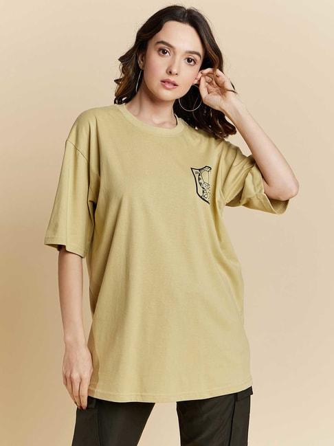 color-capital-light-khaki-graphic-print-oversized-t-shirt