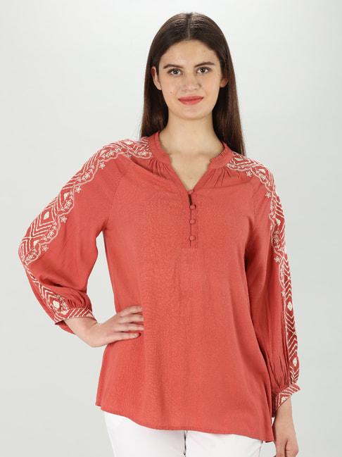 mustard-rust-embroidered-top