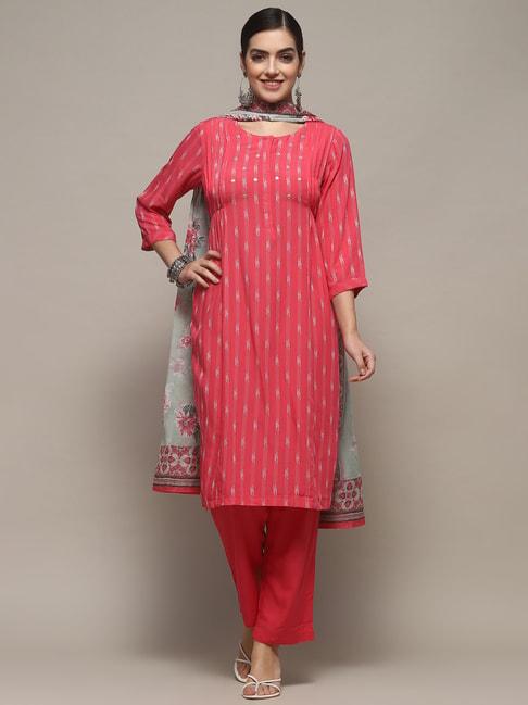 biba-pink-woven-pattern-kurta-pant-set-with-dupatta