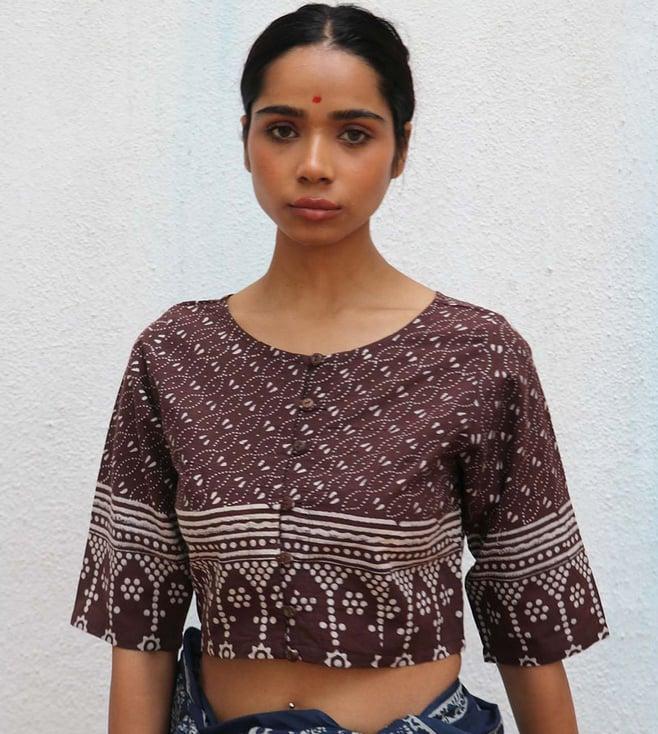 chidiyaa-brown-paakhi-caramel-crush-handblock-printed-cotton-crop-top-blouse