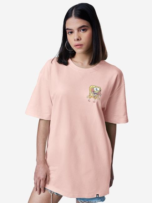 the-souled-store-peach-cotton-printed-t-shirt