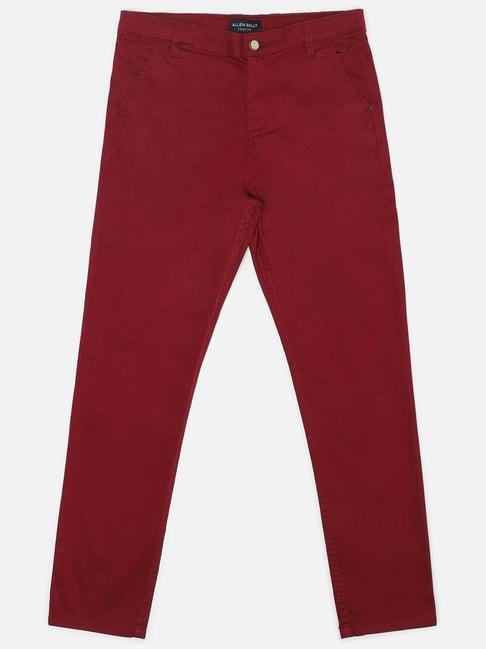 allen-solly-junior-maroon-solid-trousers