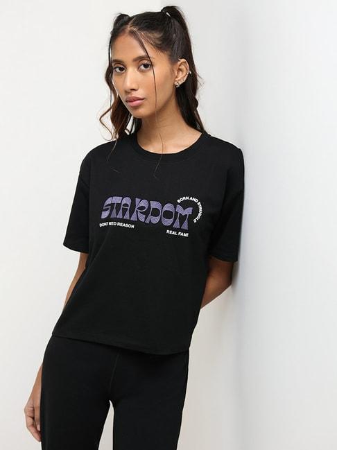 studiofit-by-westside-black-printed-t-shirt