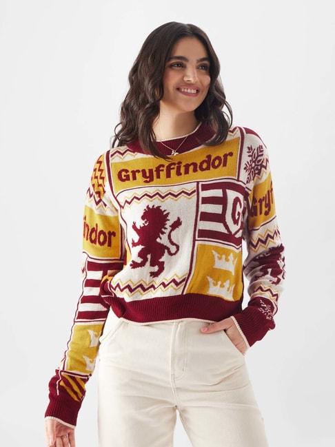 the-souled-store-maroon-&-white-printed-sweater