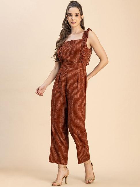 moomaya-brown-printed-jumpsuit