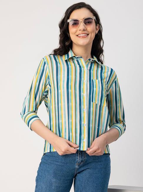 moomaya-blue-&-yellow-cotton-striped-shirt