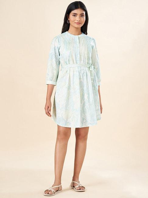 akkriti-by-pantaloons-aqua-blue-printed-a-line-dress